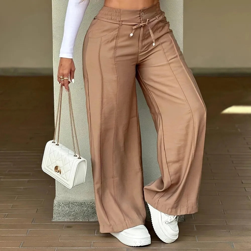 Women's Wide Leg Vertical Line Pleated Pants