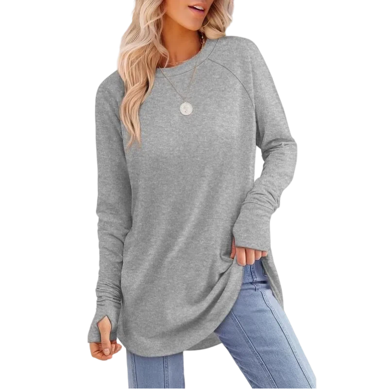 Womens Long Sleeve Round Neck Tunic Tops