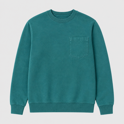 Vintage Washed Unisex Pocket Crewneck Sweatshirt