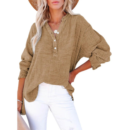 🔥 TODAY ONLY ：Casual V Neck Cotton Blouse - Loose Fit