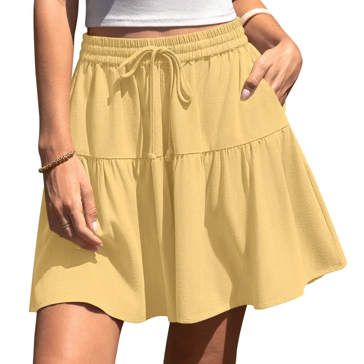 Womens Linen Blend Wide Leg Flowy Culotte Shorts