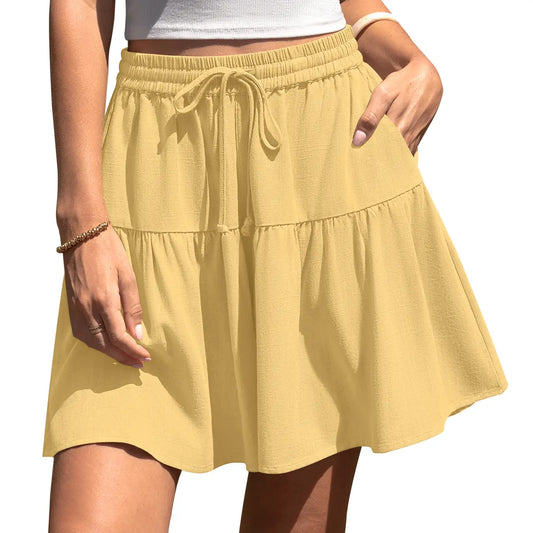 Womens Linen Blend Wide Leg Flowy Culotte Shorts