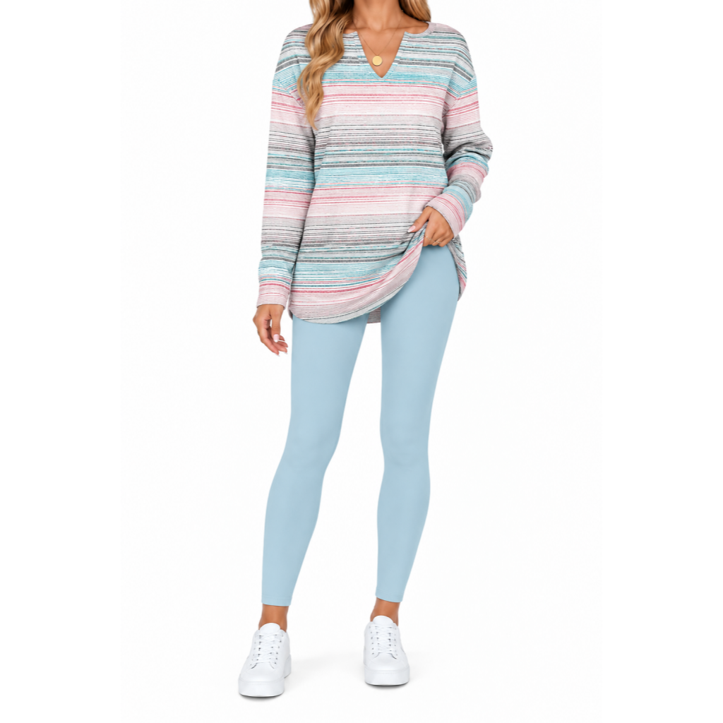 Women's Lounge Set – Long Sleeve Top & Plaid Leggings