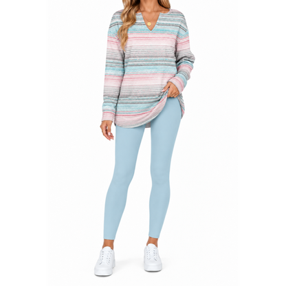 Women's Lounge Set – Long Sleeve Top & Plaid Leggings
