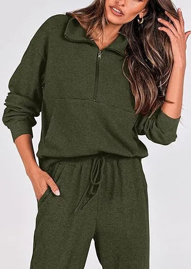 Women's 2-Piece Sweatsuits Set Long Sleeve Half Zip Pullover Sweatshirt
