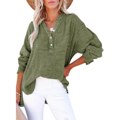 🔥 TODAY ONLY ：Casual V Neck Cotton Blouse - Loose Fit