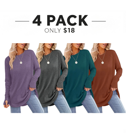 Womens Long Sleeve Round Neck Tunic Tops🎊