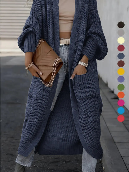 🔥Fall SALE🍁Women's Solid Drop Shoulder Long Cardigan with Pockets