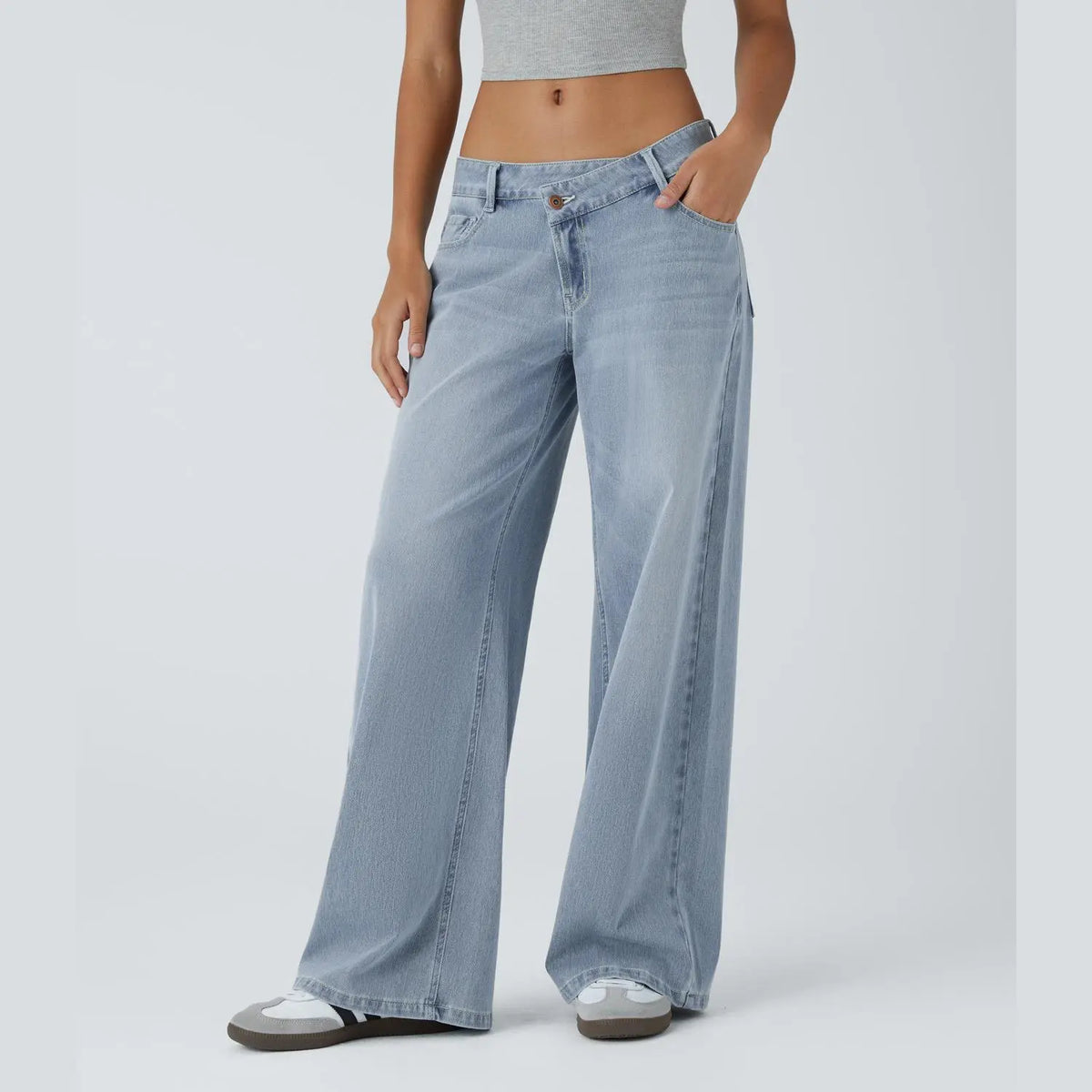 Flex Asymmetric Low Rise Baggy Wide Leg Jeans