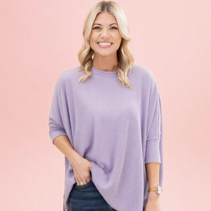 Raised Rib Easy-Fit Dolman 3/4 Sleeve Top
