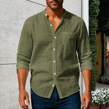 🔥 LAST DAY SALE – Men's Linen Long Sleeve Stand Collar Shirt