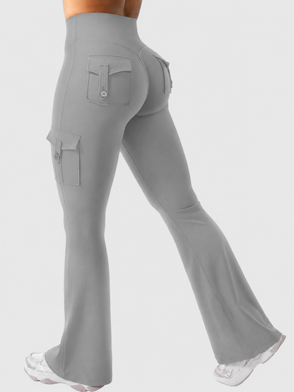 High-Waist Cargo Flare Leggings with Pockets