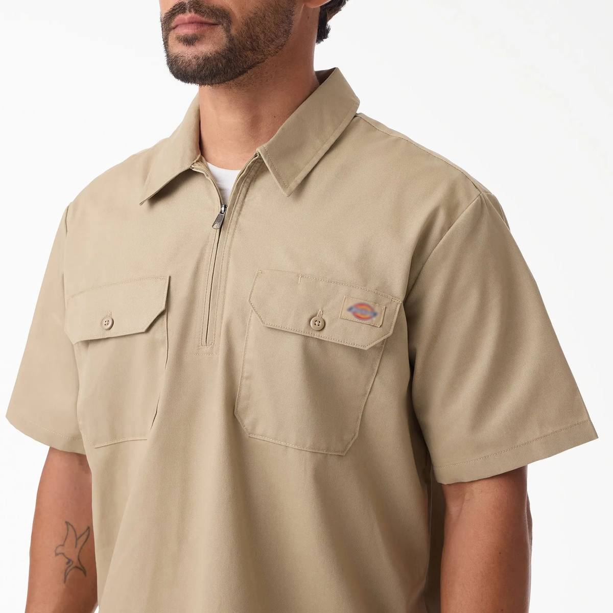 1/4 Zip Work Shirt,Relaxed fit,Stay cool,Workwear Style Top Breathable Short Man.