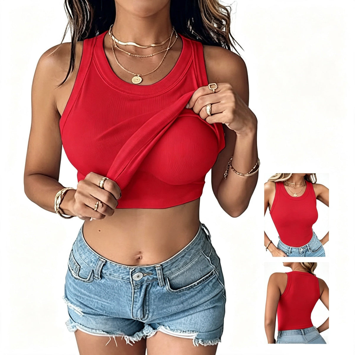 Women Everyday Basic Ribbed Built-in Bra Tank