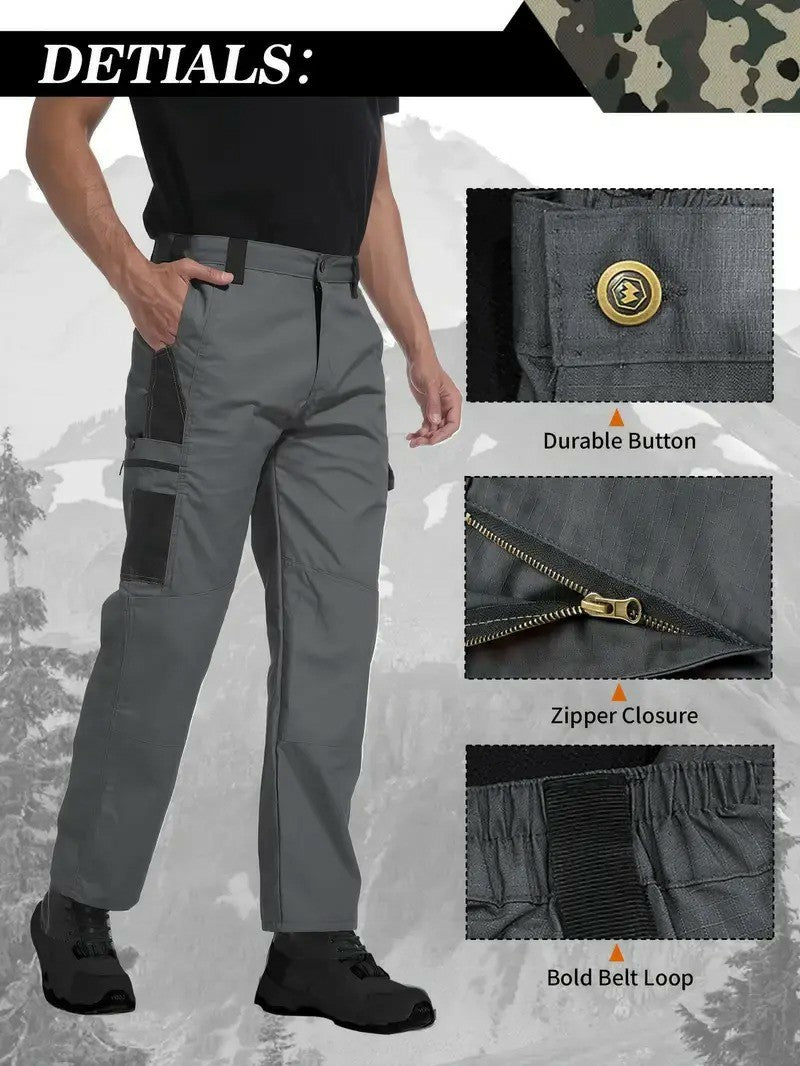 Men's Tactical Work Pants with Multi-Pocket Zipper Design