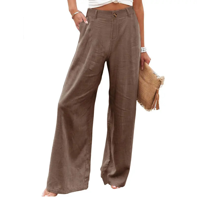 Women’s Casual High Waist Linen Wide Leg Trousers