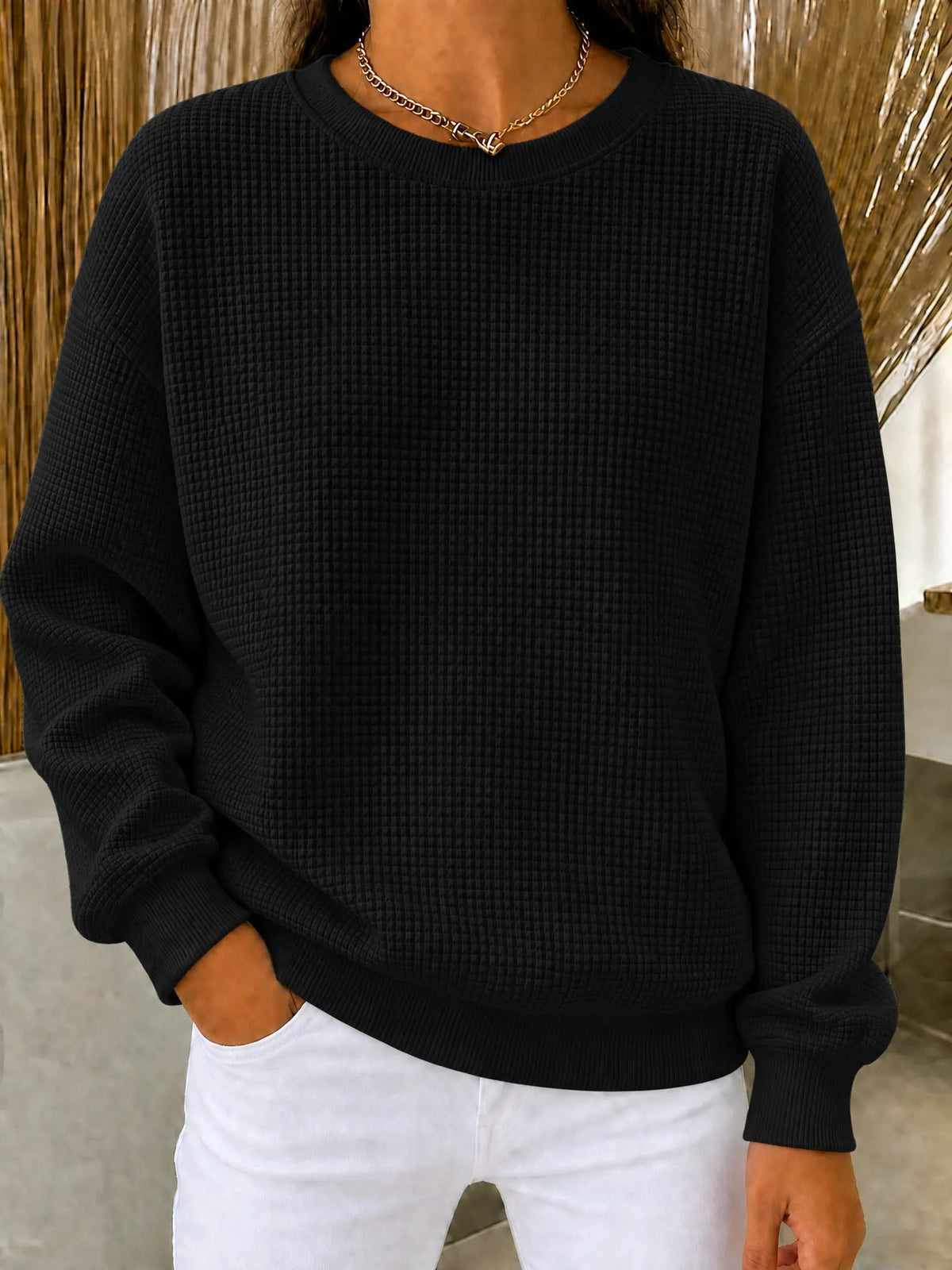 CLEARANCE SALE🔥Women's Waffle Knit Crewneck Sweatshirt（dan）
