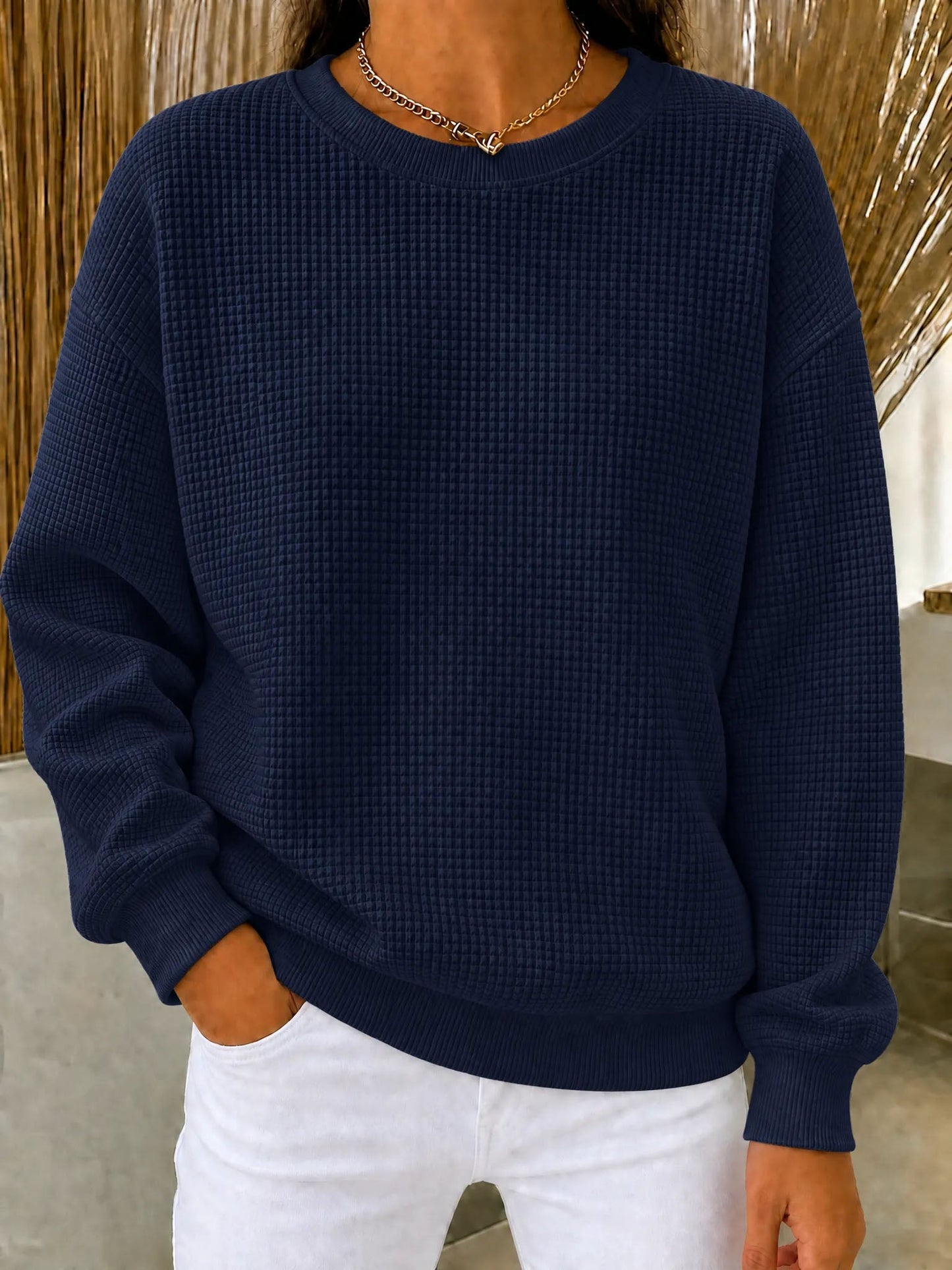 CLEARANCE SALE🔥Women's Waffle Knit Crewneck Sweatshirt（dan）