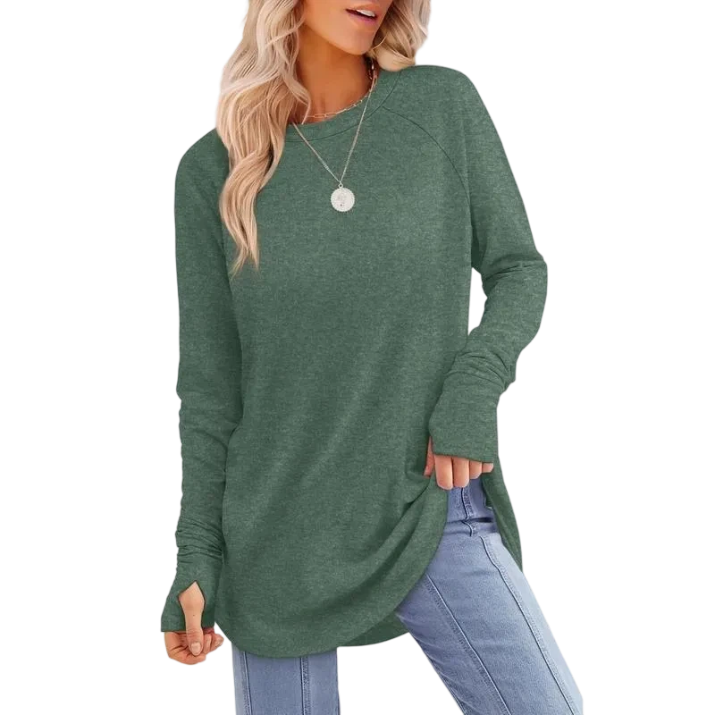 Womens Long Sleeve Round Neck Tunic Tops