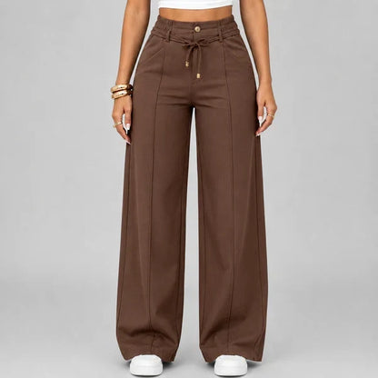 New Summer Drawstring High Waist Wide Leg Pants