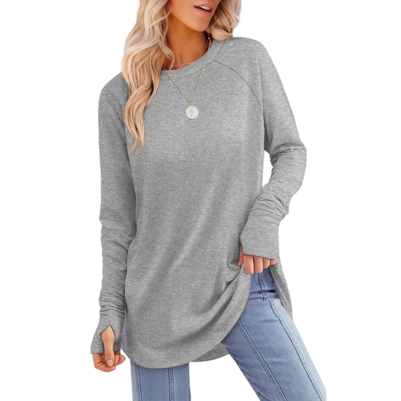 Womens Long Sleeve Round Neck Tunic Tops⭐