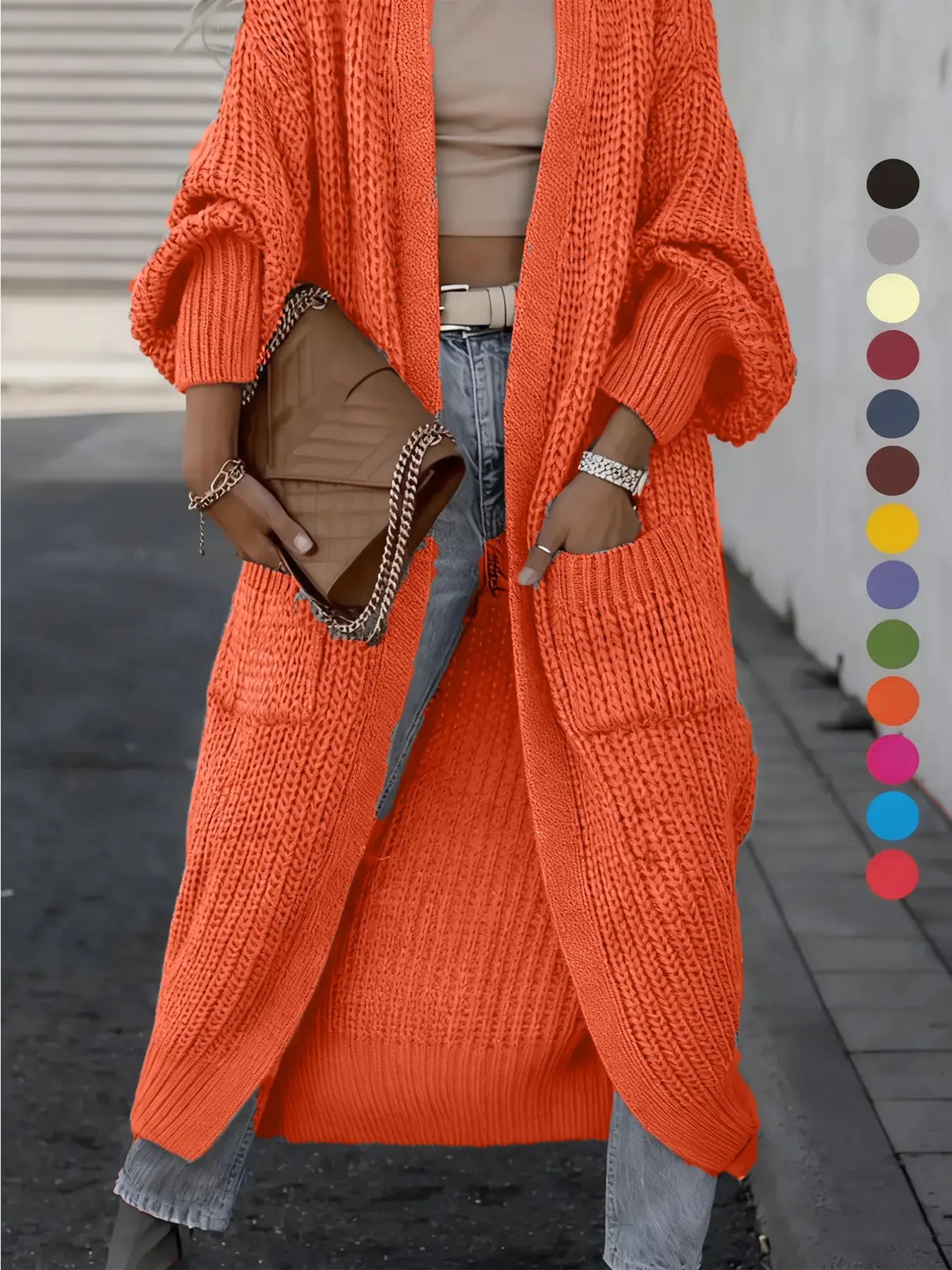 🔥Fall SALE🍁Women's Solid Drop Shoulder Long Cardigan with Pockets