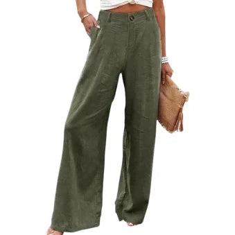 Women’s Casual High Waist Linen Wide Leg Trousers