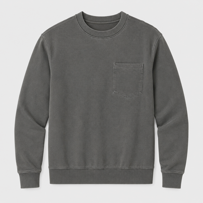 Vintage Washed Unisex Pocket Crewneck Sweatshirt