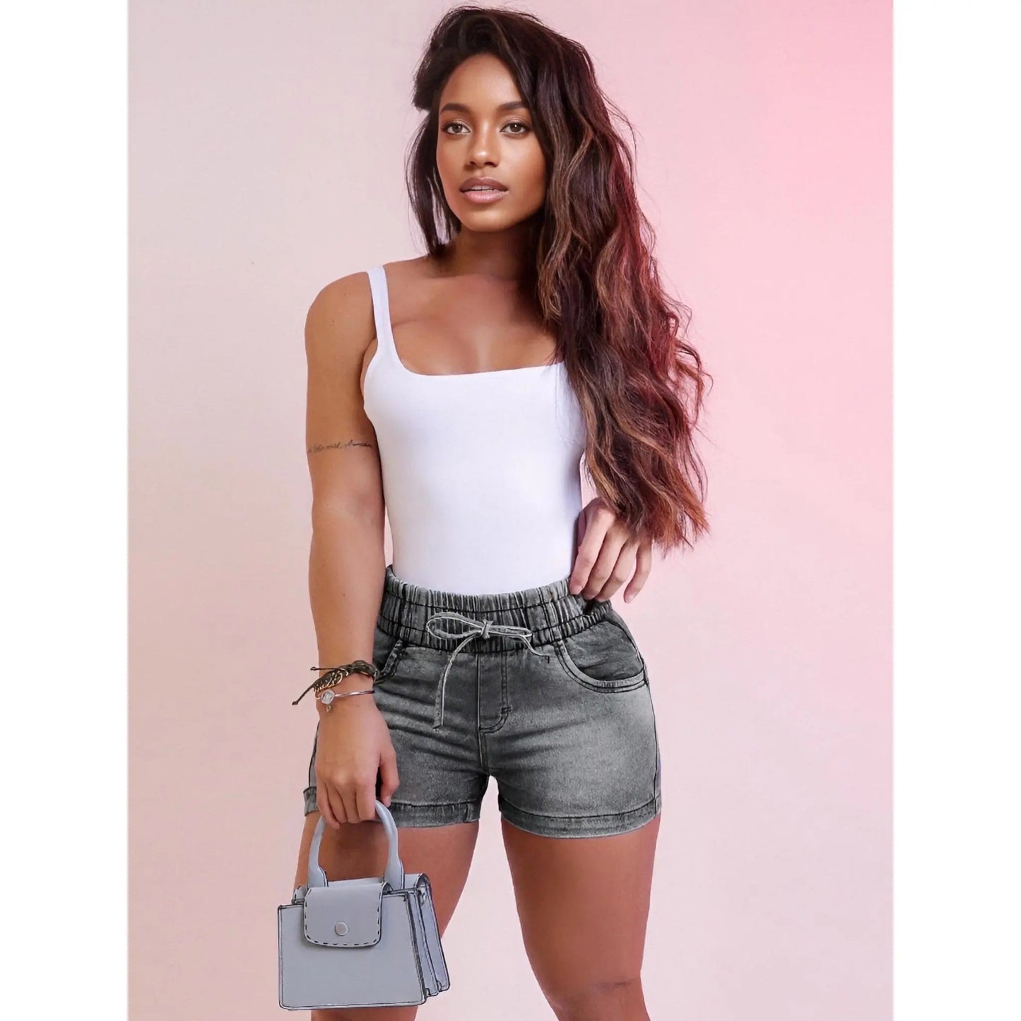 🔥LAST DAY SALE-Women’s High-Waisted Denim Shorts – Comfortable Stretch Fit with Adjustable Waist