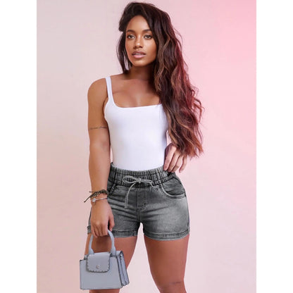 🔥LAST DAY SALE-Women’s High-Waisted Denim Shorts – Comfortable Stretch Fit with Adjustable Waist