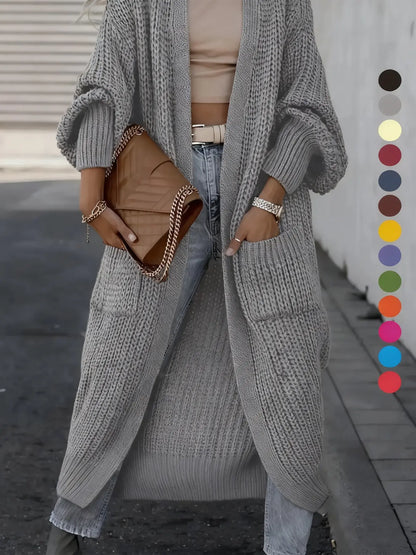 🔥Fall SALE🍁Women's Solid Drop Shoulder Long Cardigan with Pockets