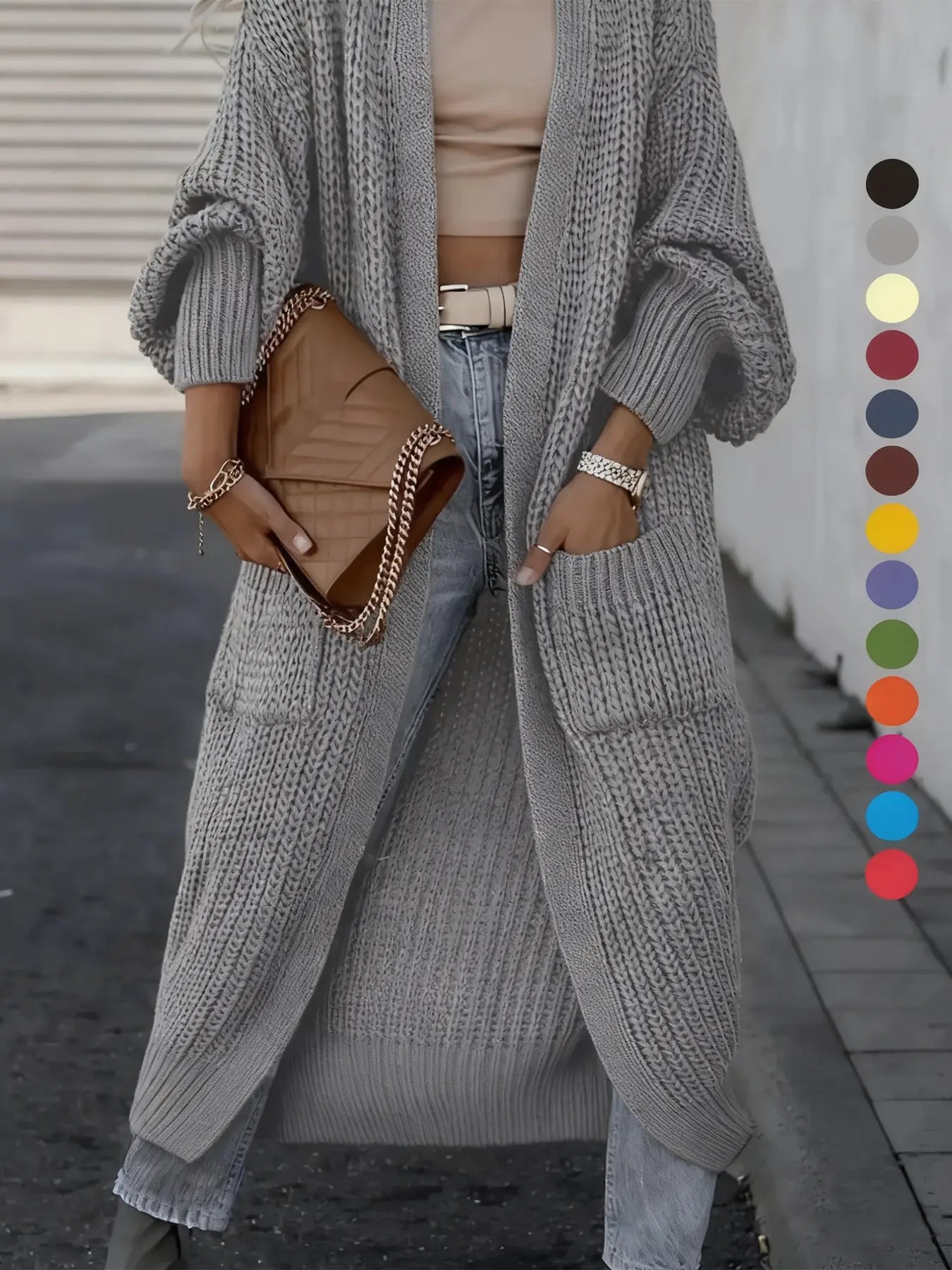 🔥Fall SALE🍁Women's Solid Drop Shoulder Long Cardigan with Pockets