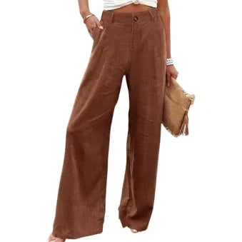 Women’s Casual High Waist Linen Wide Leg Trousers