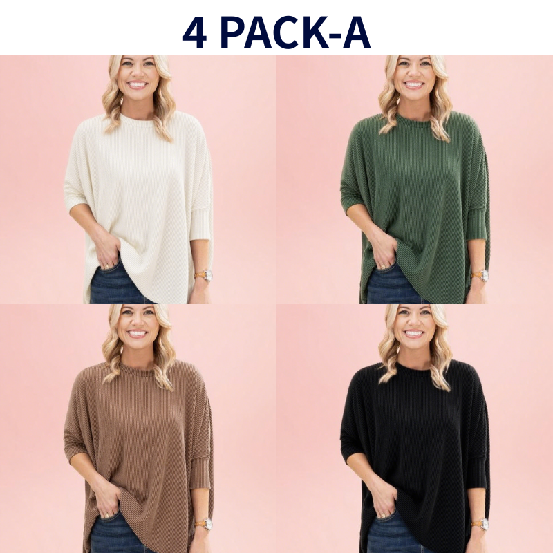 Raised Rib Easy-Fit Dolman 3/4 Sleeve Top
