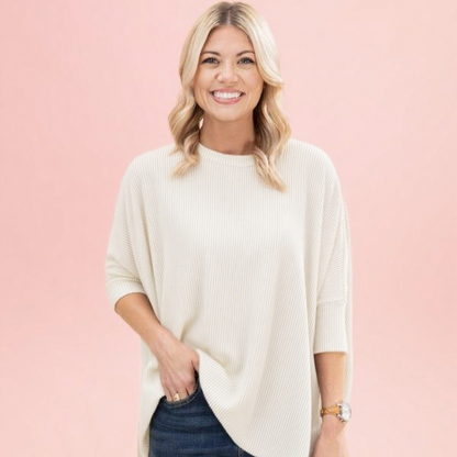 Raised Rib Easy-Fit Dolman 3/4 Sleeve Top