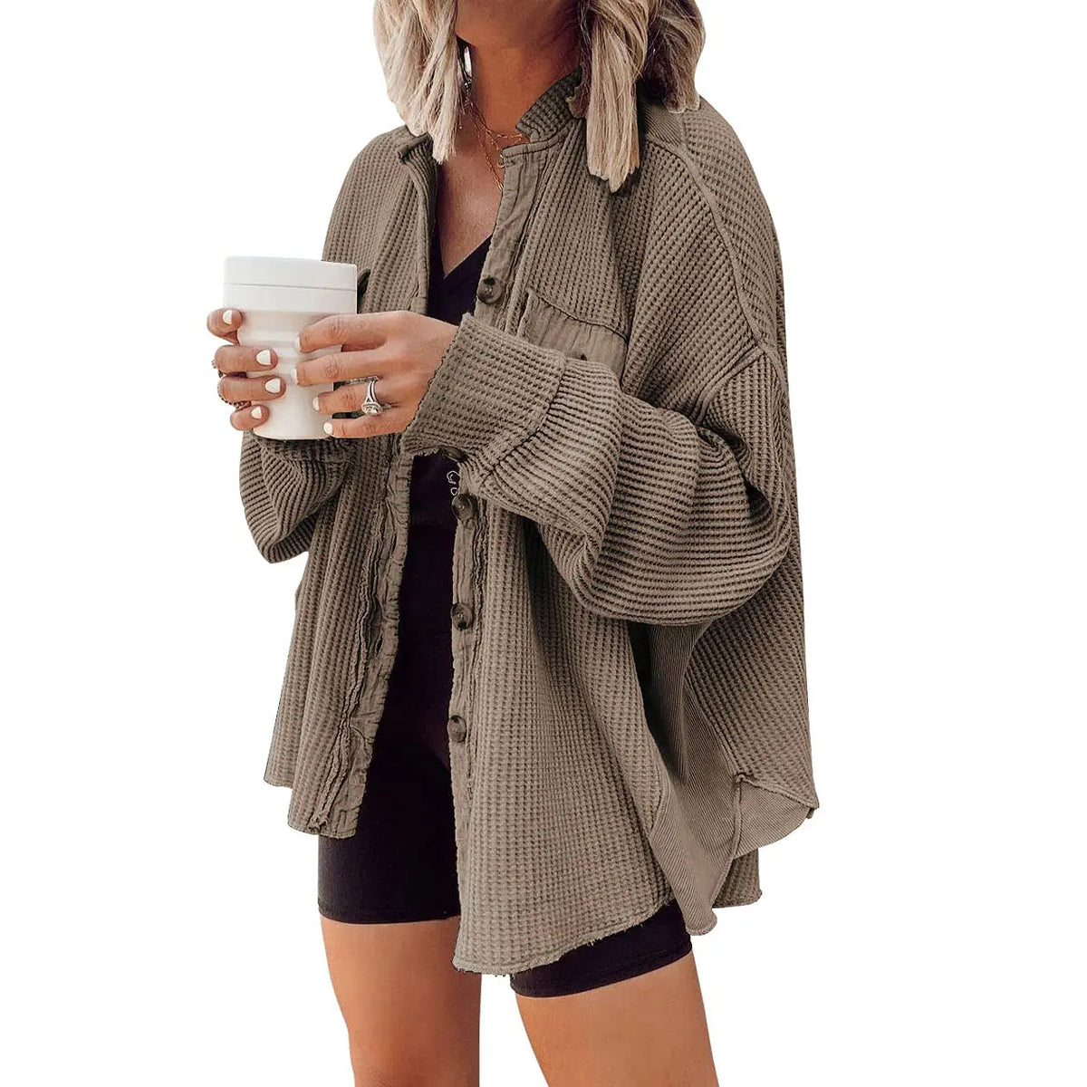 Women's Loose Fit Waffle Knit Shacket