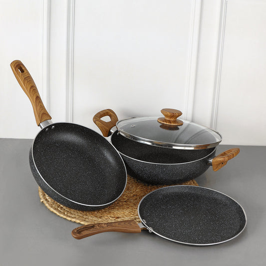 NON STICK GRAVEL COOKWARE SET 4PC