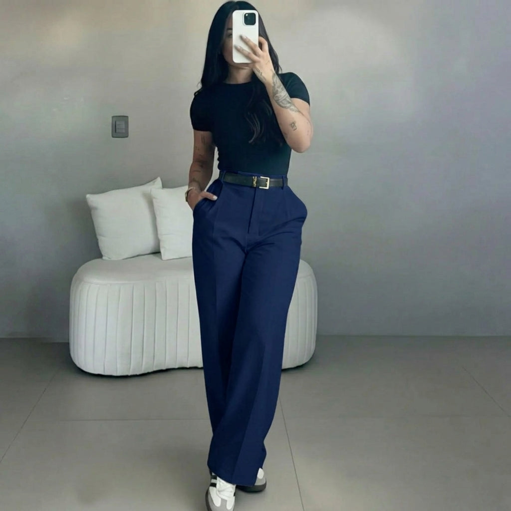 Women's High Rise Straight Leg Trousers – Elegant & Comfortable