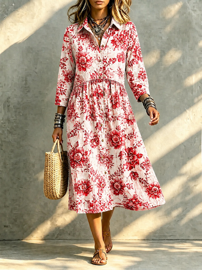 🔥 Santorini Bloom Midi Shirt Dress