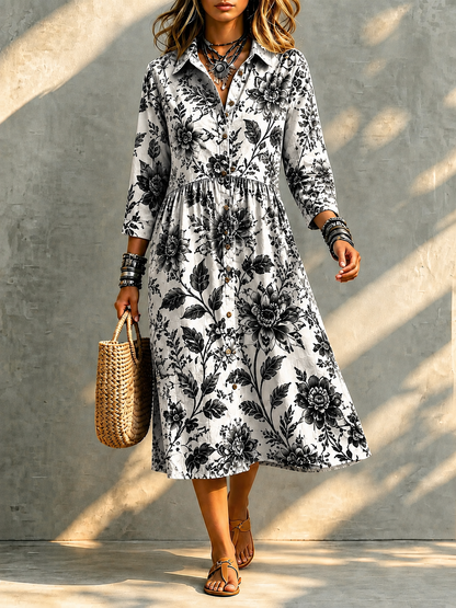🔥 Santorini Bloom Midi Shirt Dress