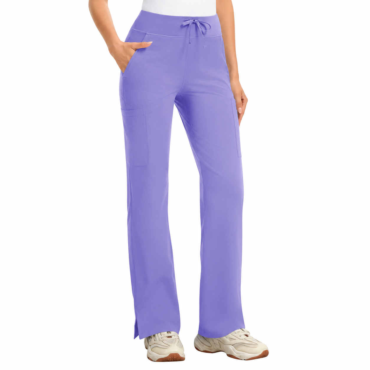 High Rise Yoga Scrub Pants Women - Straight Leg Uniform Pants with Cargo Pocket（XS-4XL）