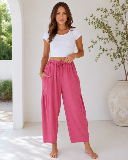 Women's Linen Blend Wide Leg Pants with Pockets