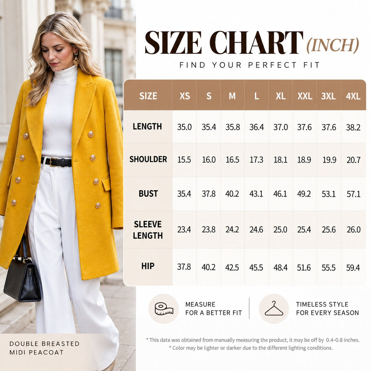 Women's Classic Wool-Blend Double-Breasted Midi Coat
