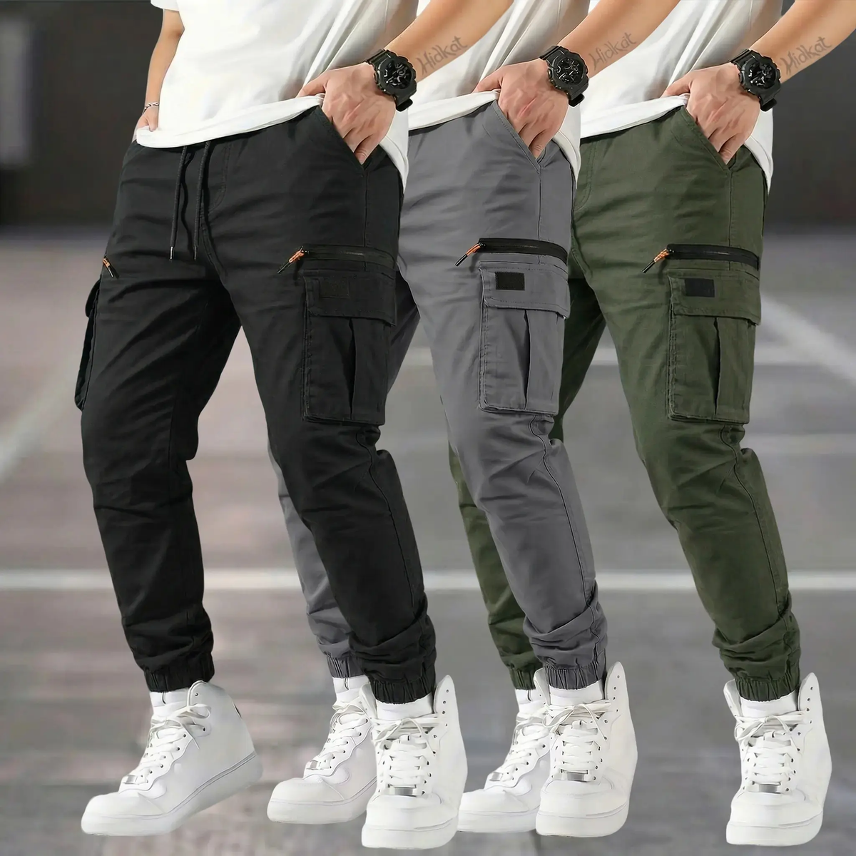 Men’s outdoor cargo pants American casual straight-leg tapered harem long pants
