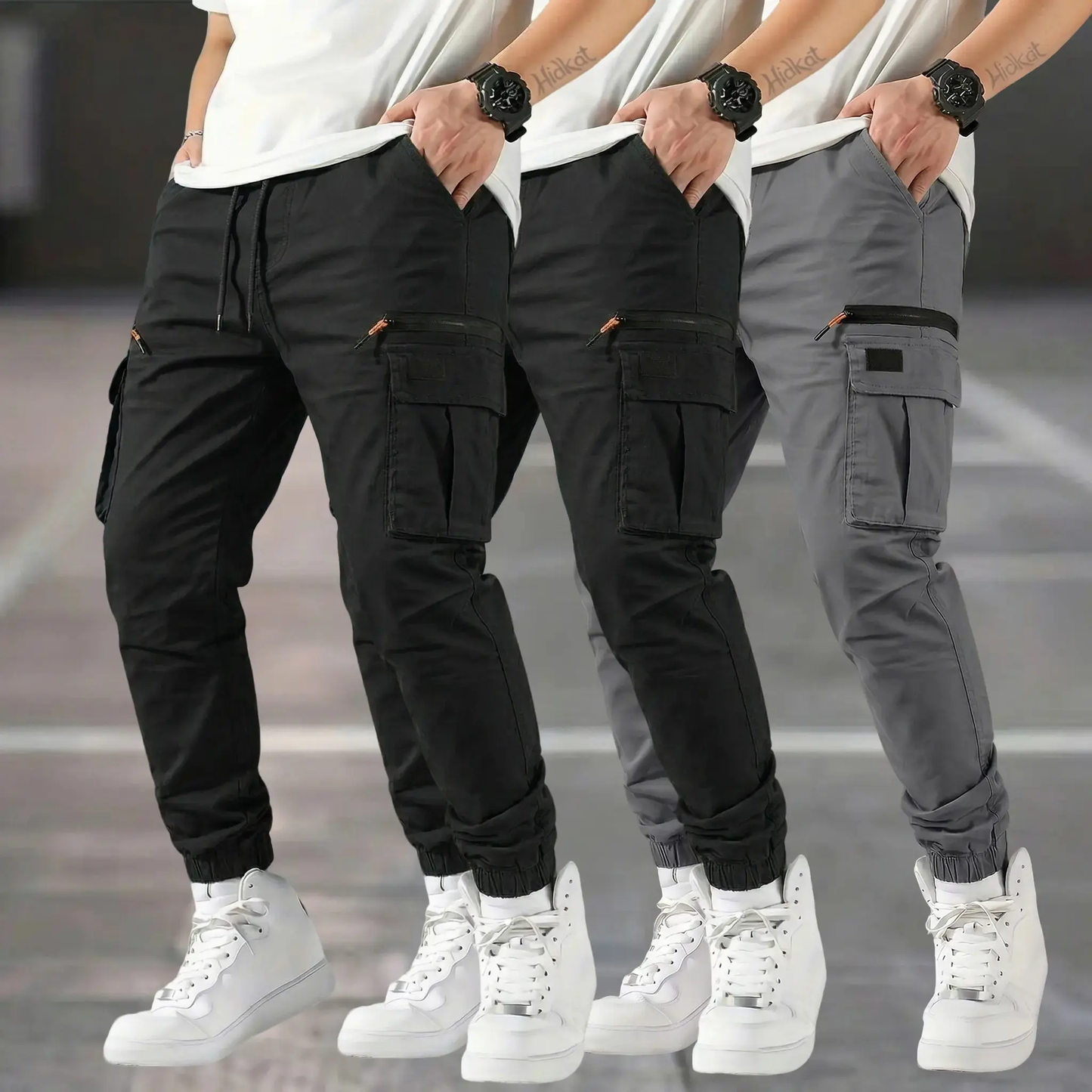 Men’s outdoor cargo pants American casual straight-leg tapered harem long pants