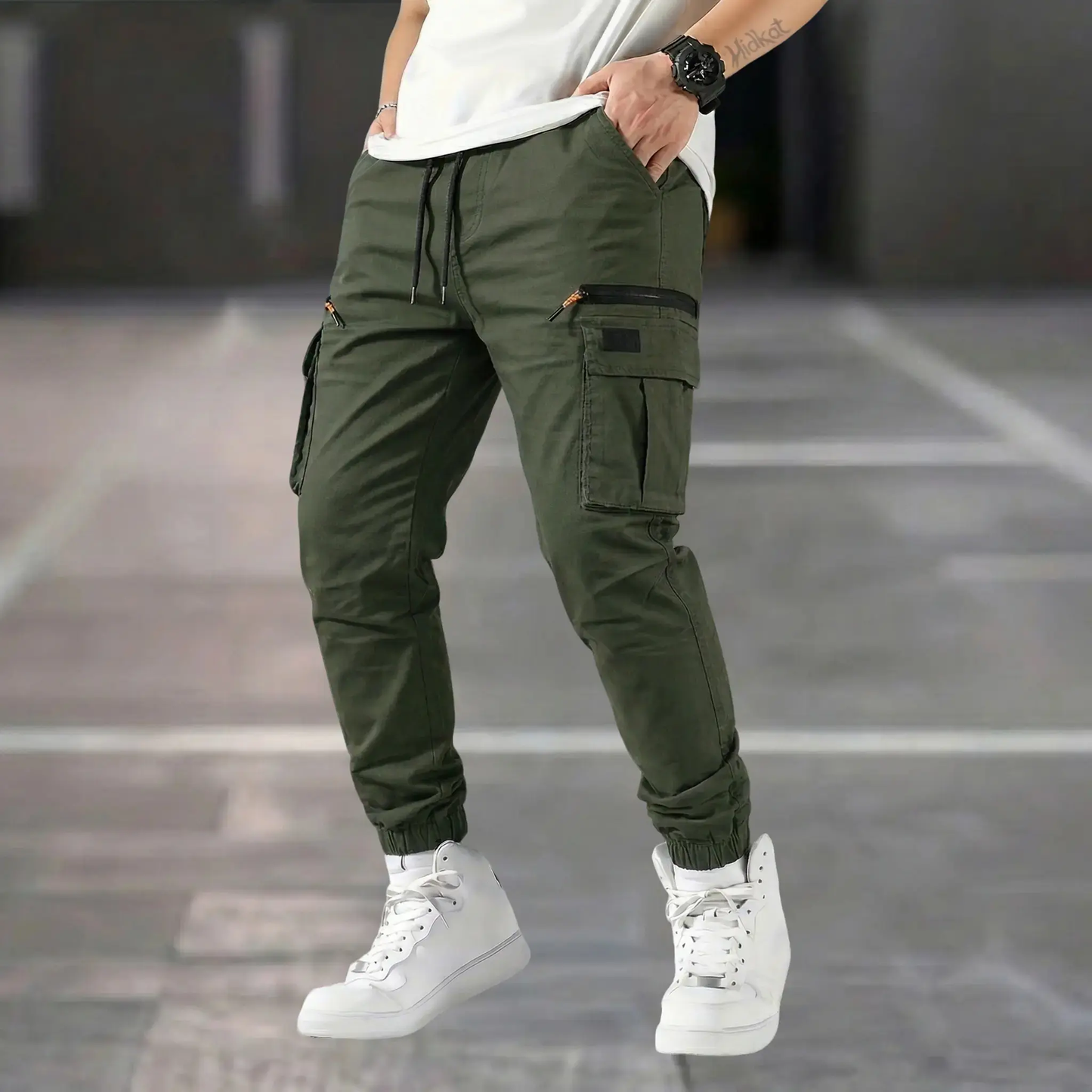 Men’s outdoor cargo pants American casual straight-leg tapered harem long pants