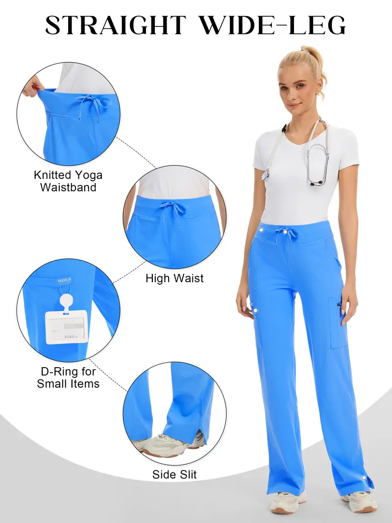 High Rise Yoga Scrub Pants Women - Straight Leg Uniform Pants with Cargo Pocket（XS-4XL）