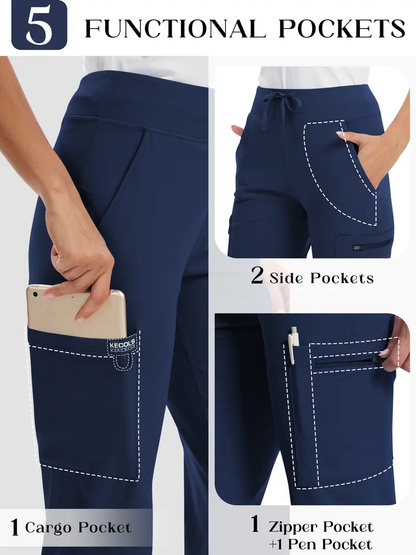 High Rise Yoga Scrub Pants Women - Straight Leg Uniform Pants with Cargo Pocket（XS-4XL）