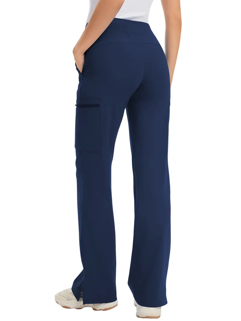 High Rise Yoga Scrub Pants Women - Straight Leg Uniform Pants with Cargo Pocket（XS-4XL）