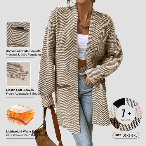 Women's Open Front Herringbone Cardigan Sweaters